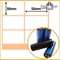 Etiquetas de Papel Couchet com 50mm x 30mm + Ribbon Cera Para Impressoras Industriais